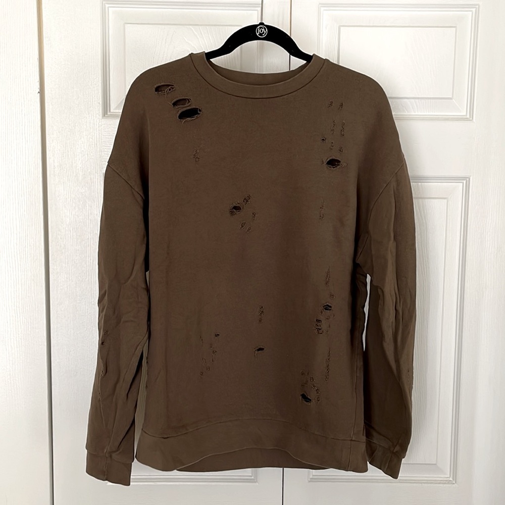 ASOS Distressed Green Crewneck Sweatshirt